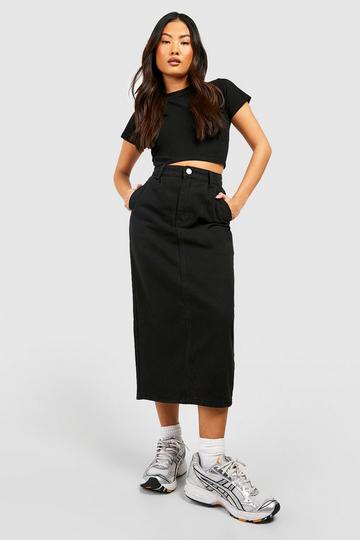 Petite Denim Midi Skirt black
