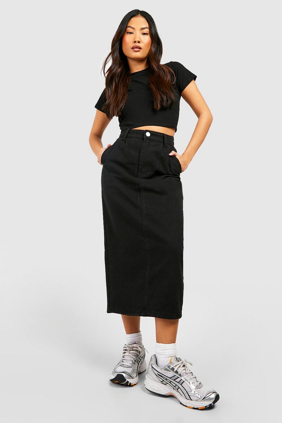 Black Petite Denim Midi Skirt image number 1