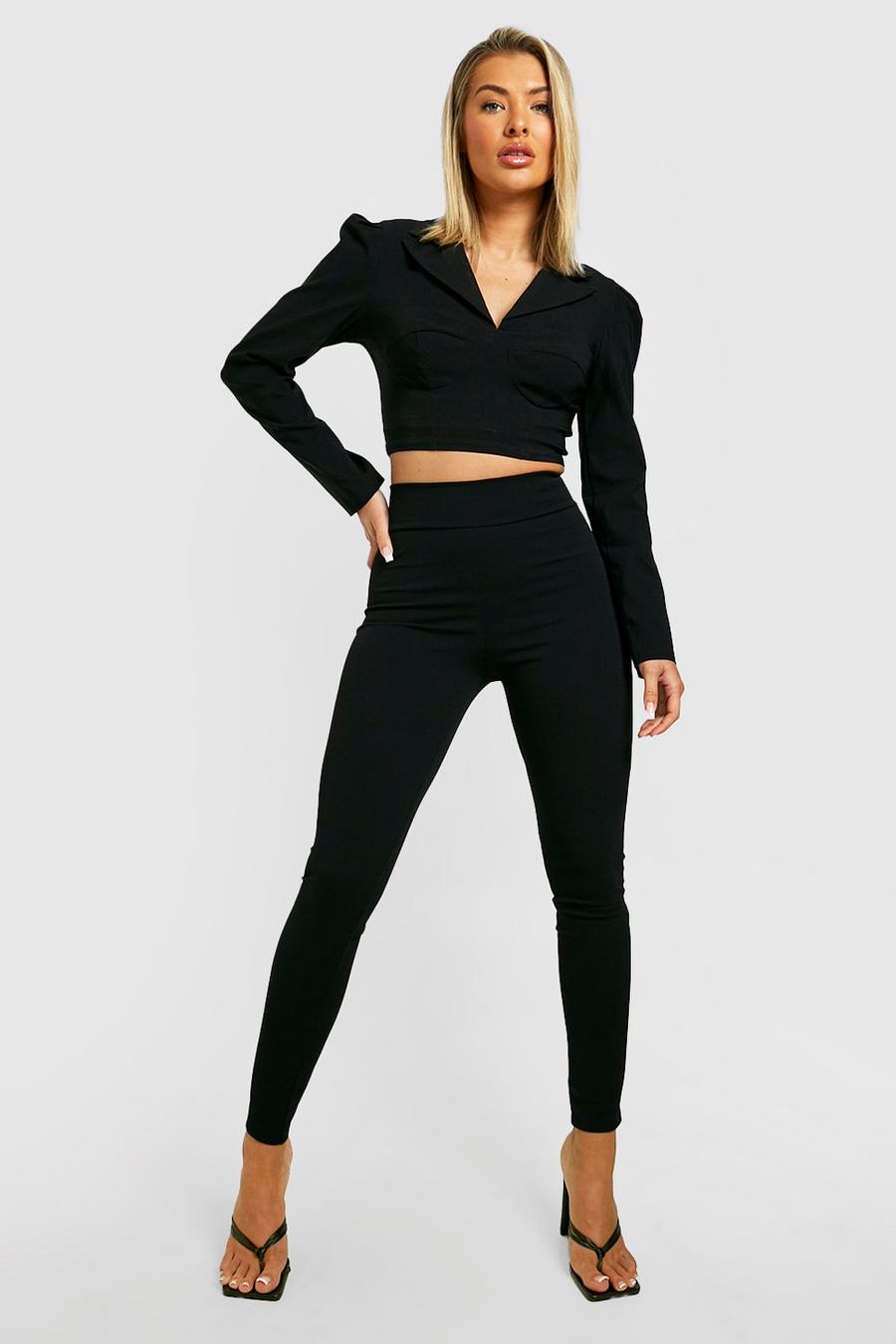 Black Cinched High Waisted Crepe Leggings
