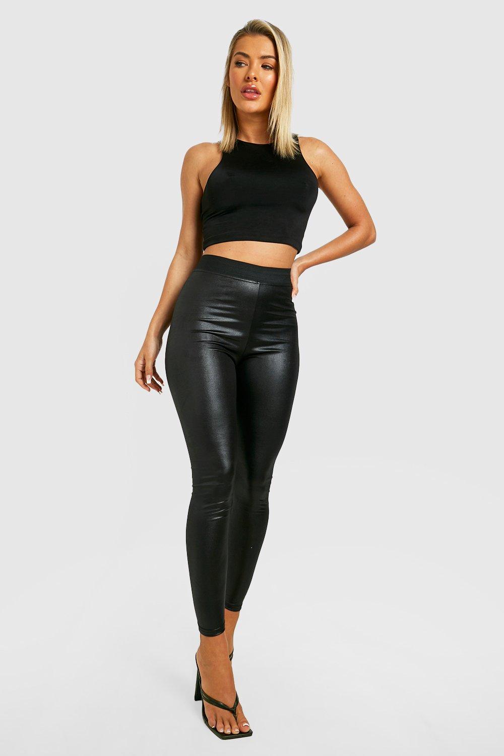 Women's Cinched High Waisted Wet Look Leggings