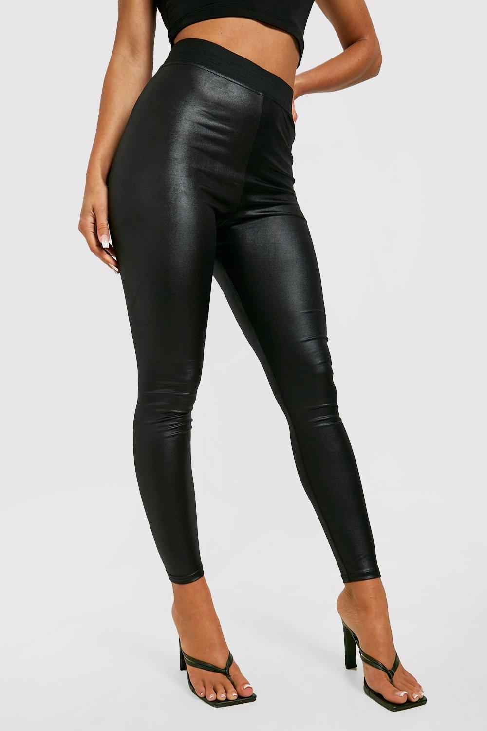 Boohoo Split Front PU Faux Leather Leggings Trousers Wet Look Black UK Size  12