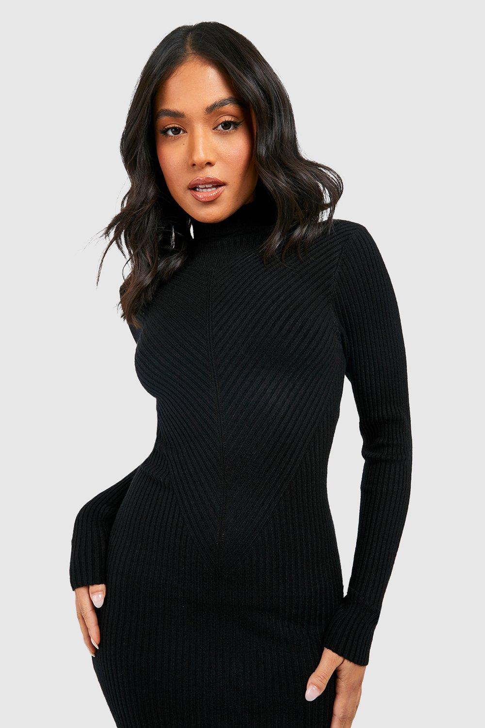 Petite Robe mi longue en maille a col montant boohoo FR