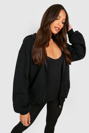 Black Tall Oversized Zip Through Hoodie