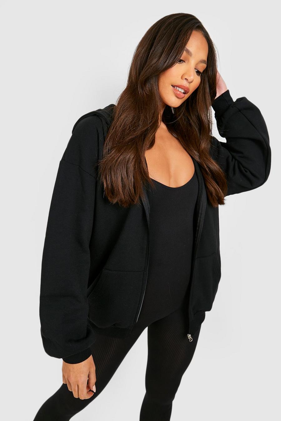 Black Tall Oversized hoodie med dragkedja image number 1