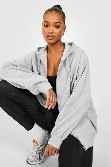 Tall Oversized Zip Through Hoodie grey marl