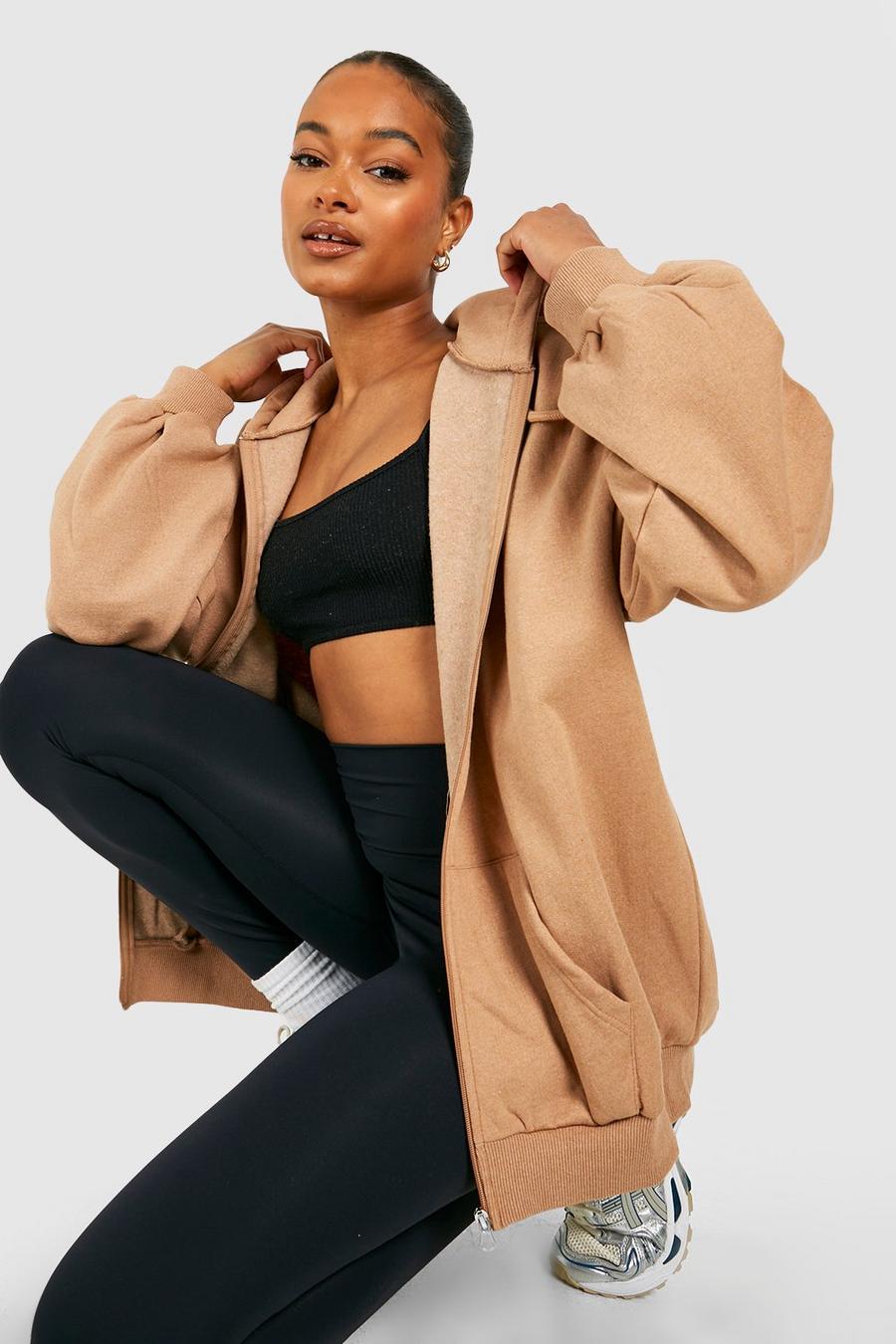 Taupe Tall Oversized Zip Through Hoodie