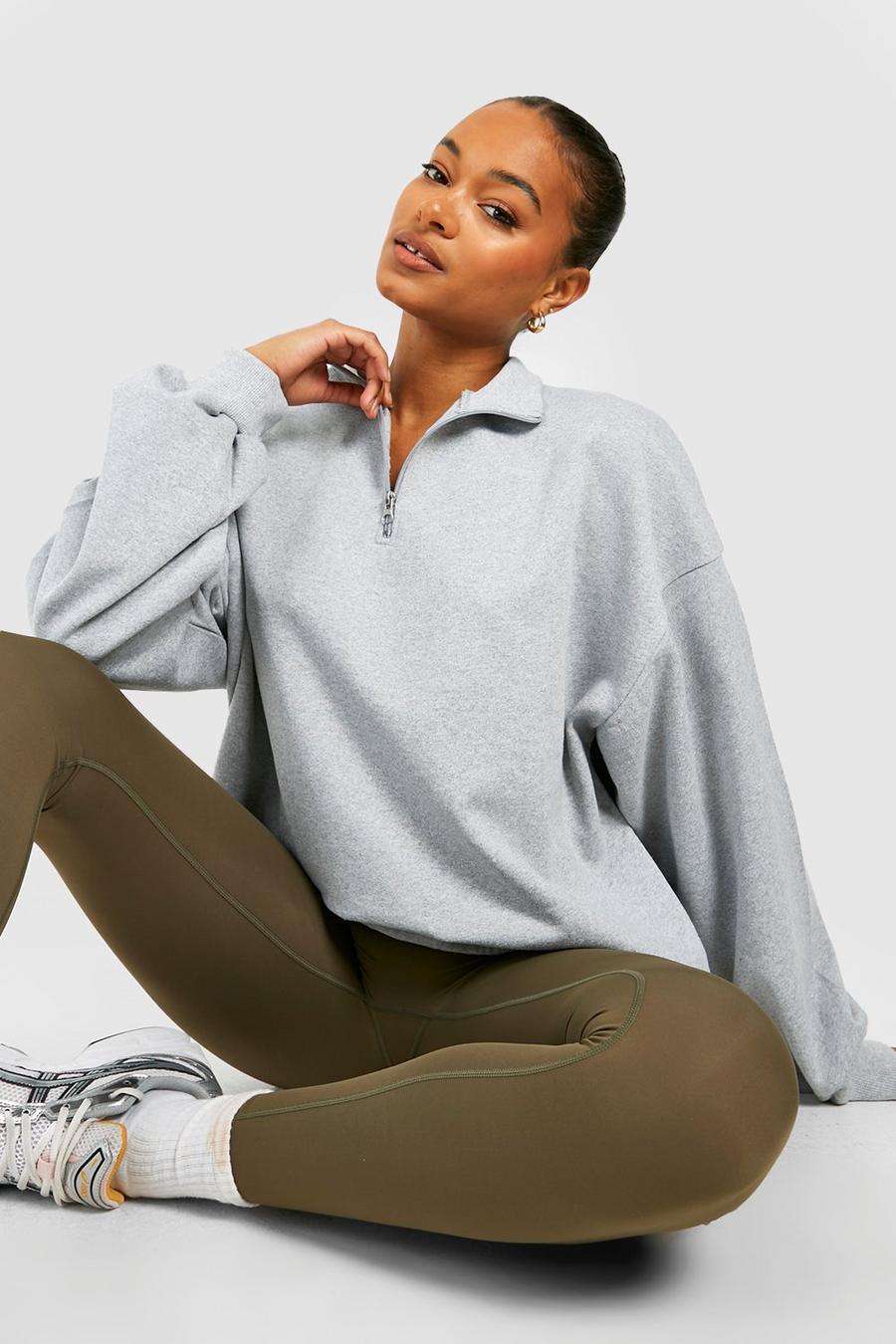 Tall Oversize Sweatshirt mit halben Reißverschluss, Grey marl image number 1