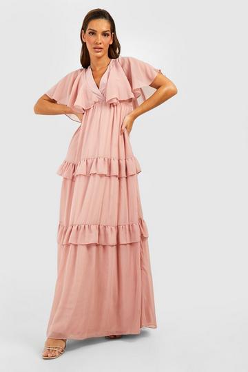 Chiffon Angel Sleeve Maxi Dress blush