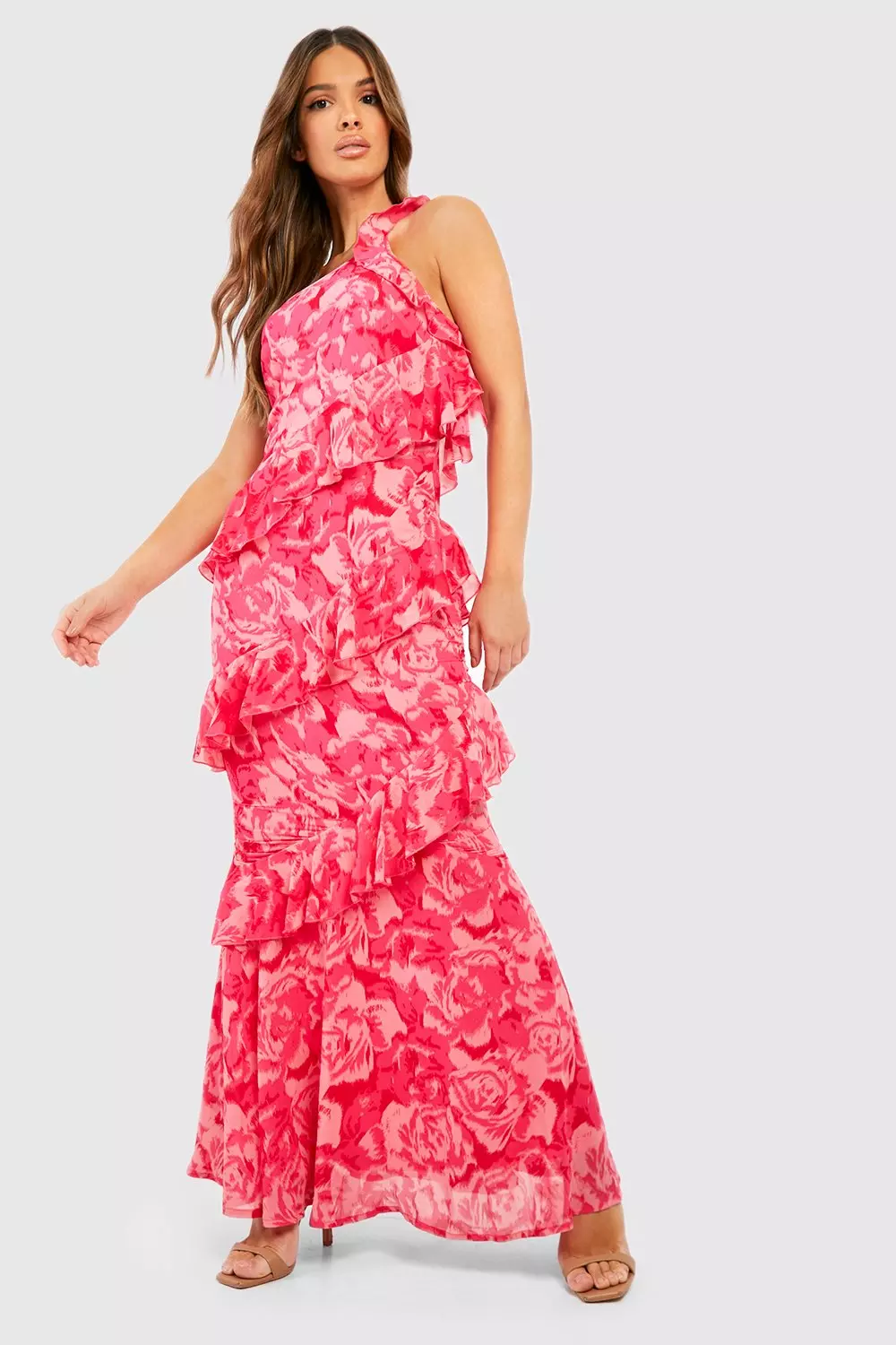 Fashion one shoulder chiffon maxi sale dress