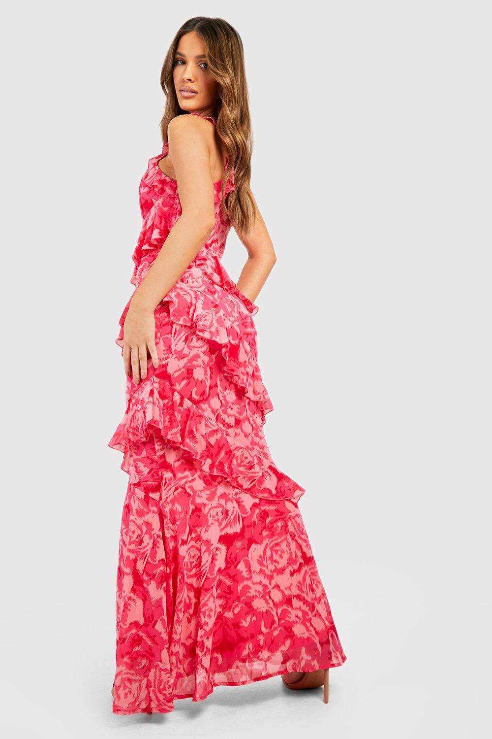 Chiffon Printed One Shoulder Maxi Dress