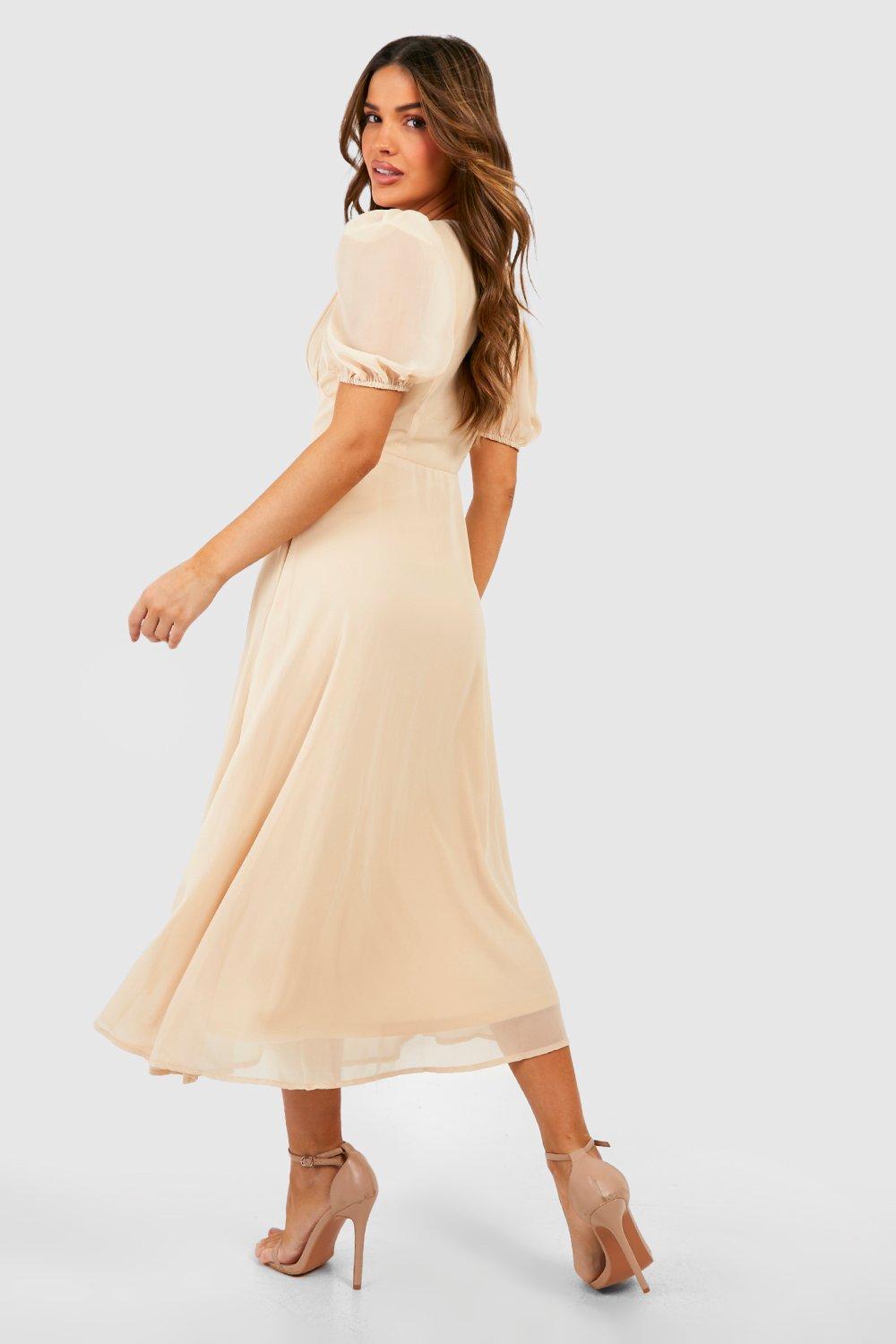 Cream midi dress with sleeves sale