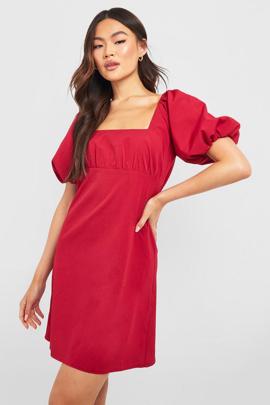 Red Puff Sleeve Mini Dress
