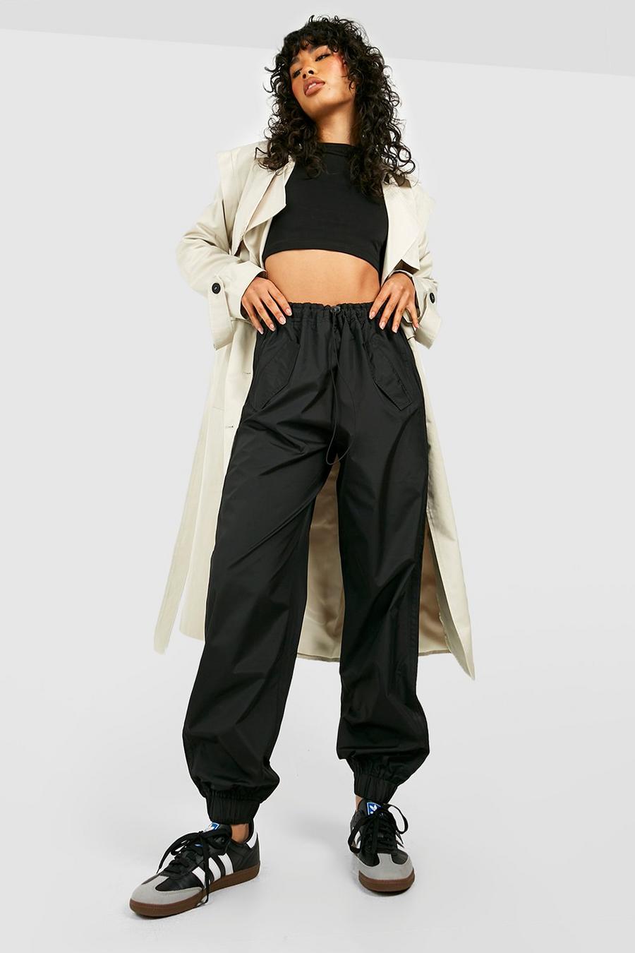 Black Drawcord Shell Cargo Track Pants image number 1