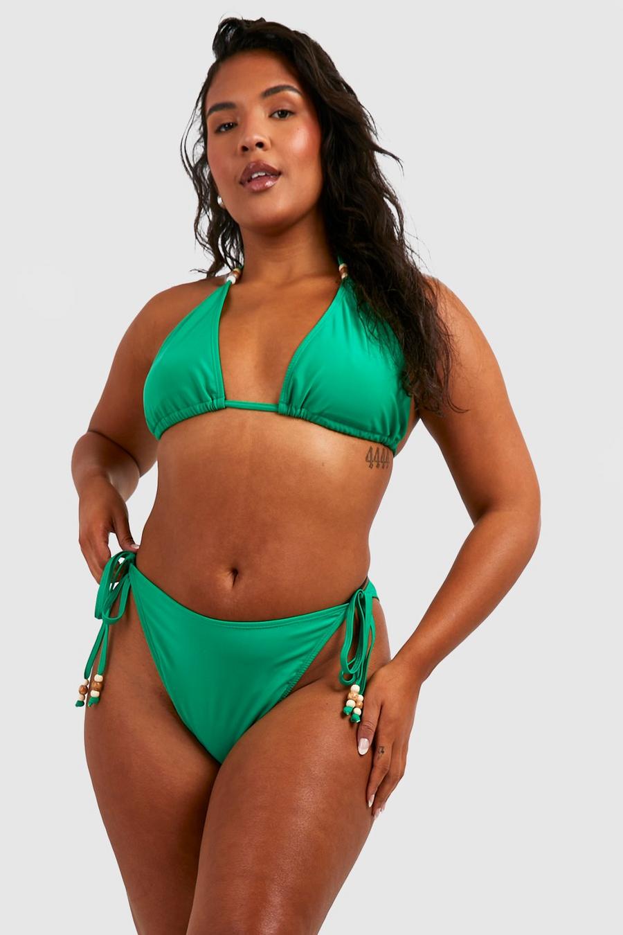 Green Plus Wooden Bead Triangle Bikini Set image number 1