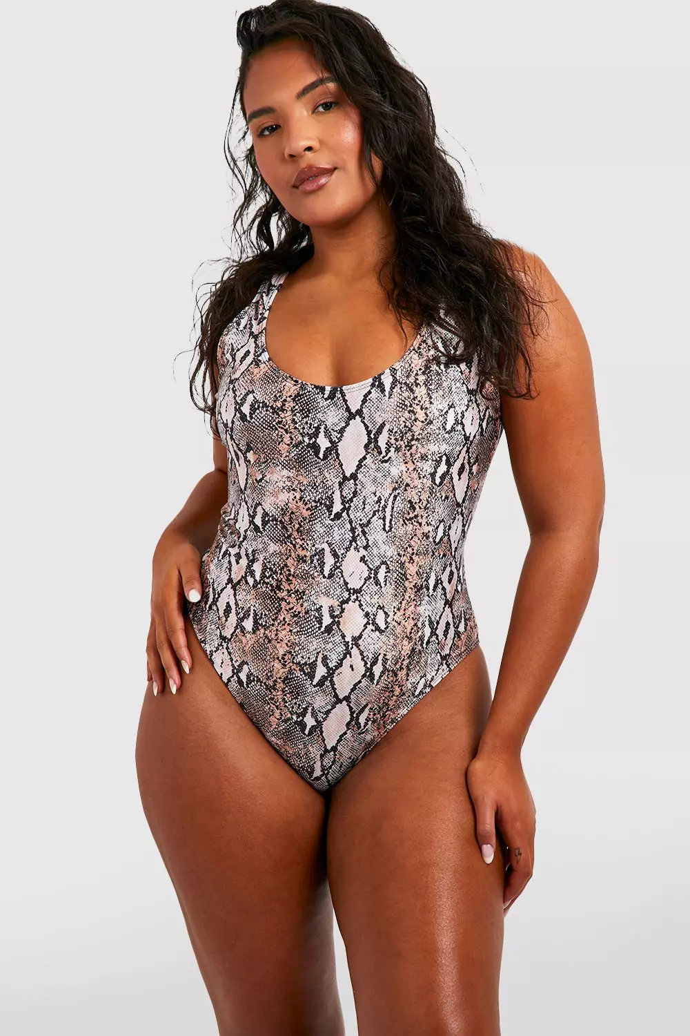 Brown Plus Essentials Snake Print Scoop Swimsuit  alternative image