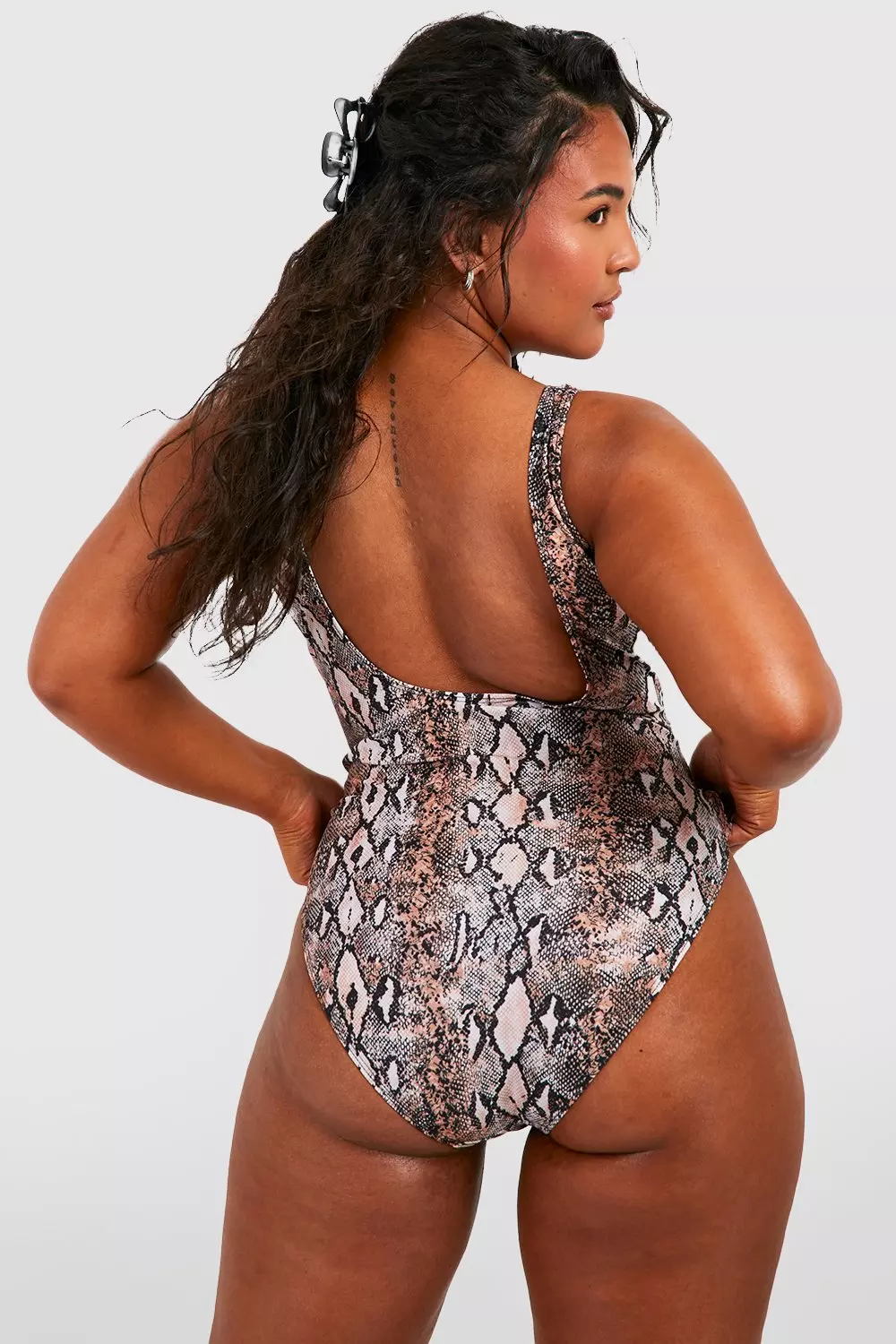 Brown Plus Essentials Snake Print Scoop Swimsuit  alternative image