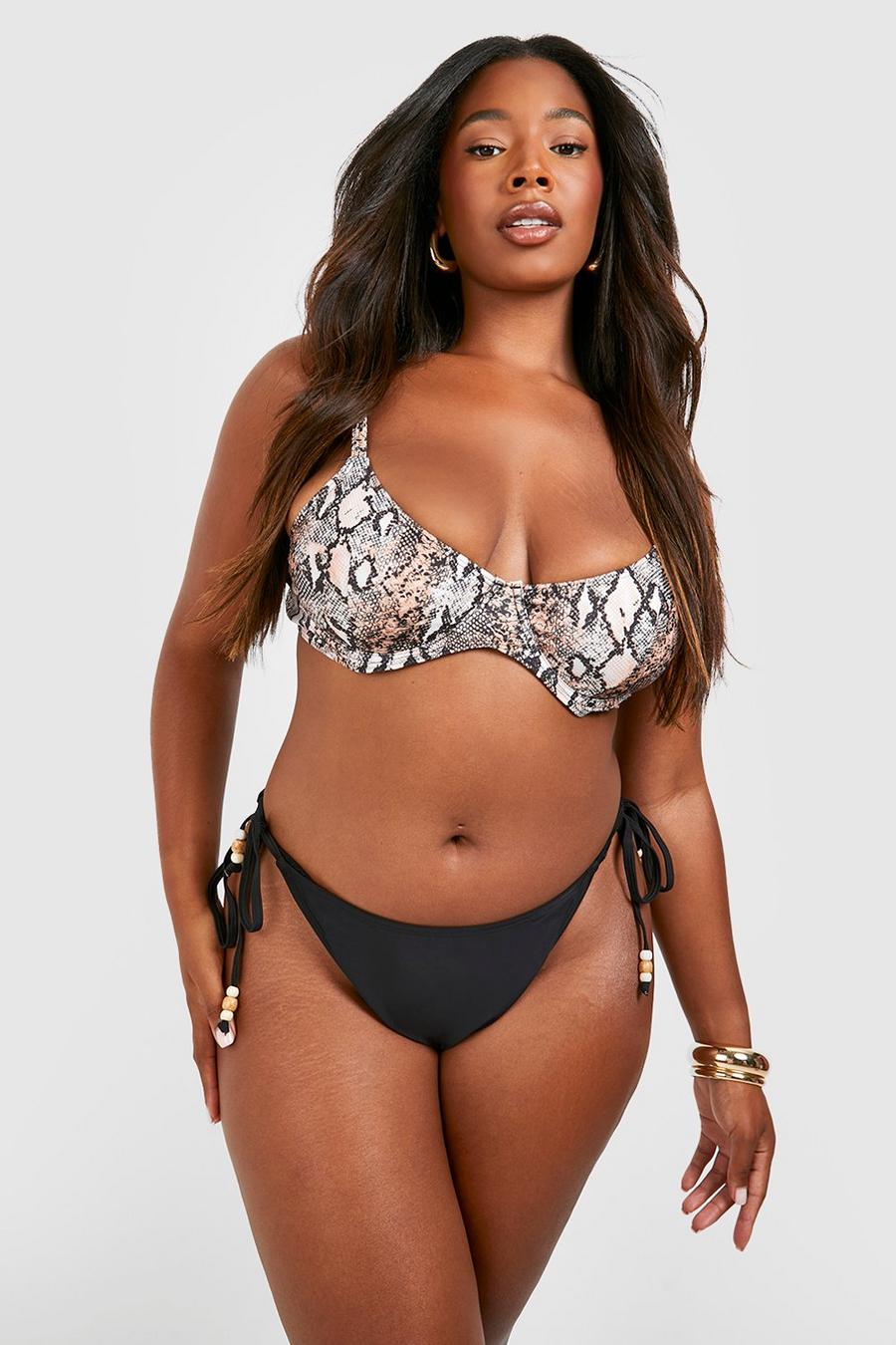 Top bikini Plus Size Essentials con stampa effetto pelle di serpente e ferretto, Brown image number 1