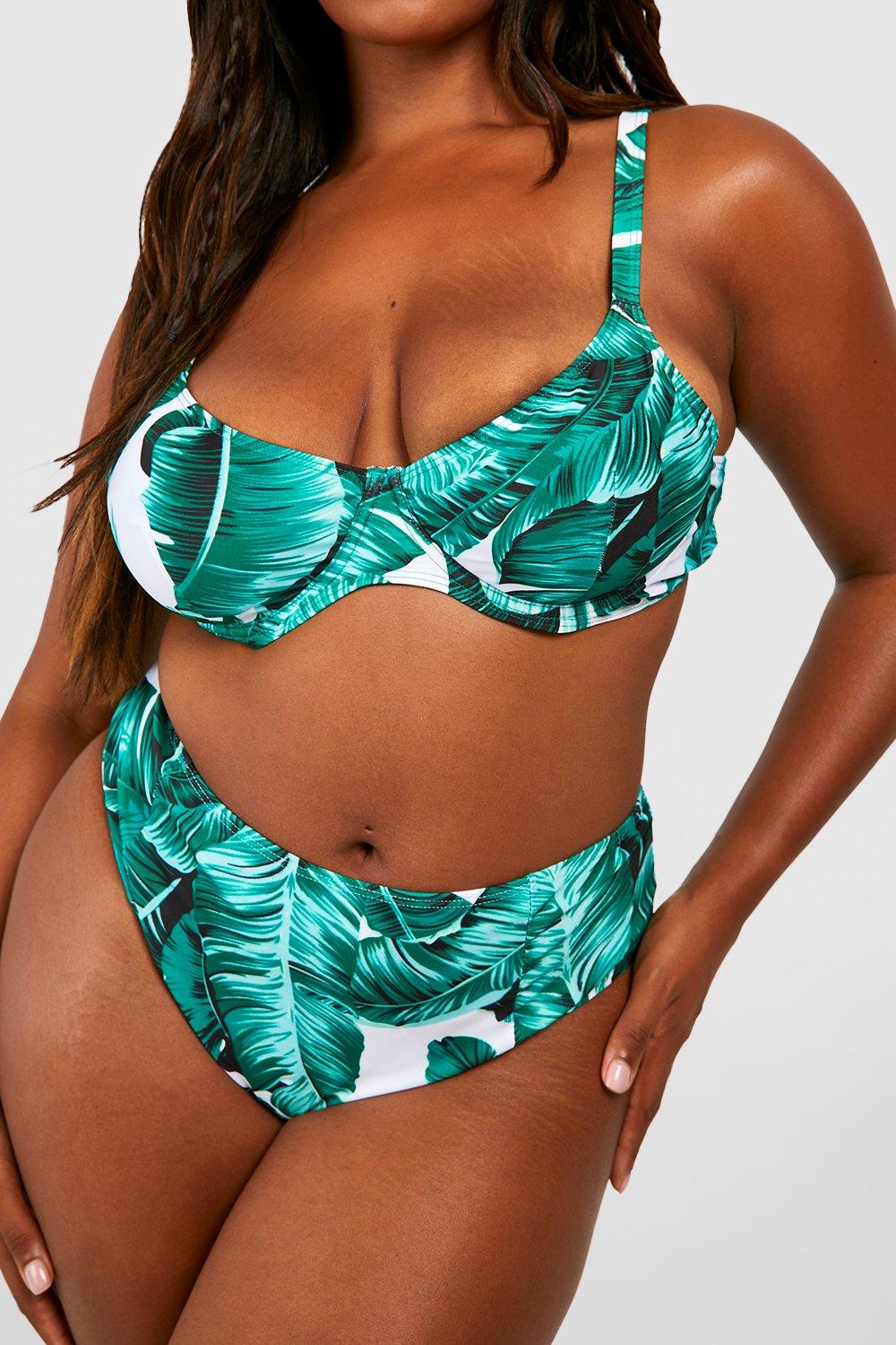 Leaf print high waisted sales bikini