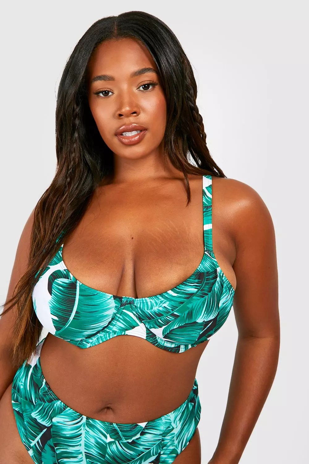 White Plus Essentials Leaf Print Underwired Bikini Top alternative image