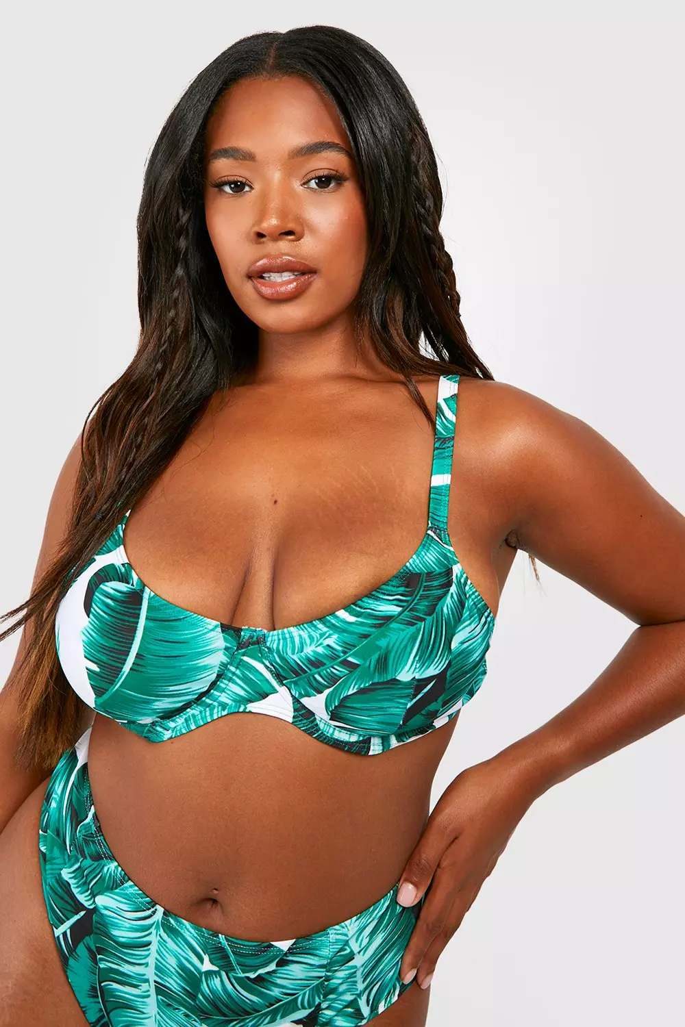White Plus Essentials Leaf Print Underwired Bikini Top alternative image