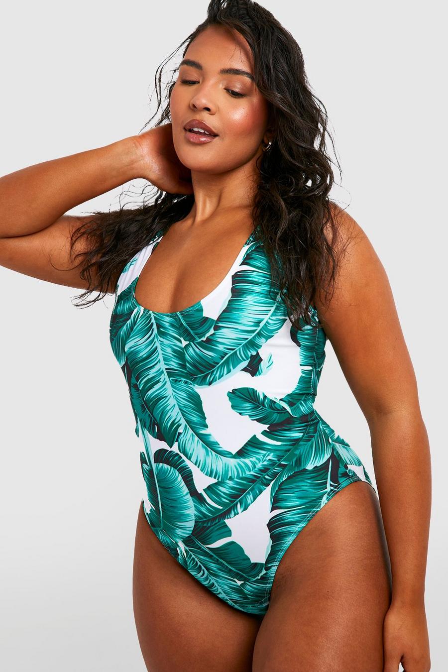skam Lige adelig Women's Plus Essentials Leaf Print Swimsuit | Boohoo UK