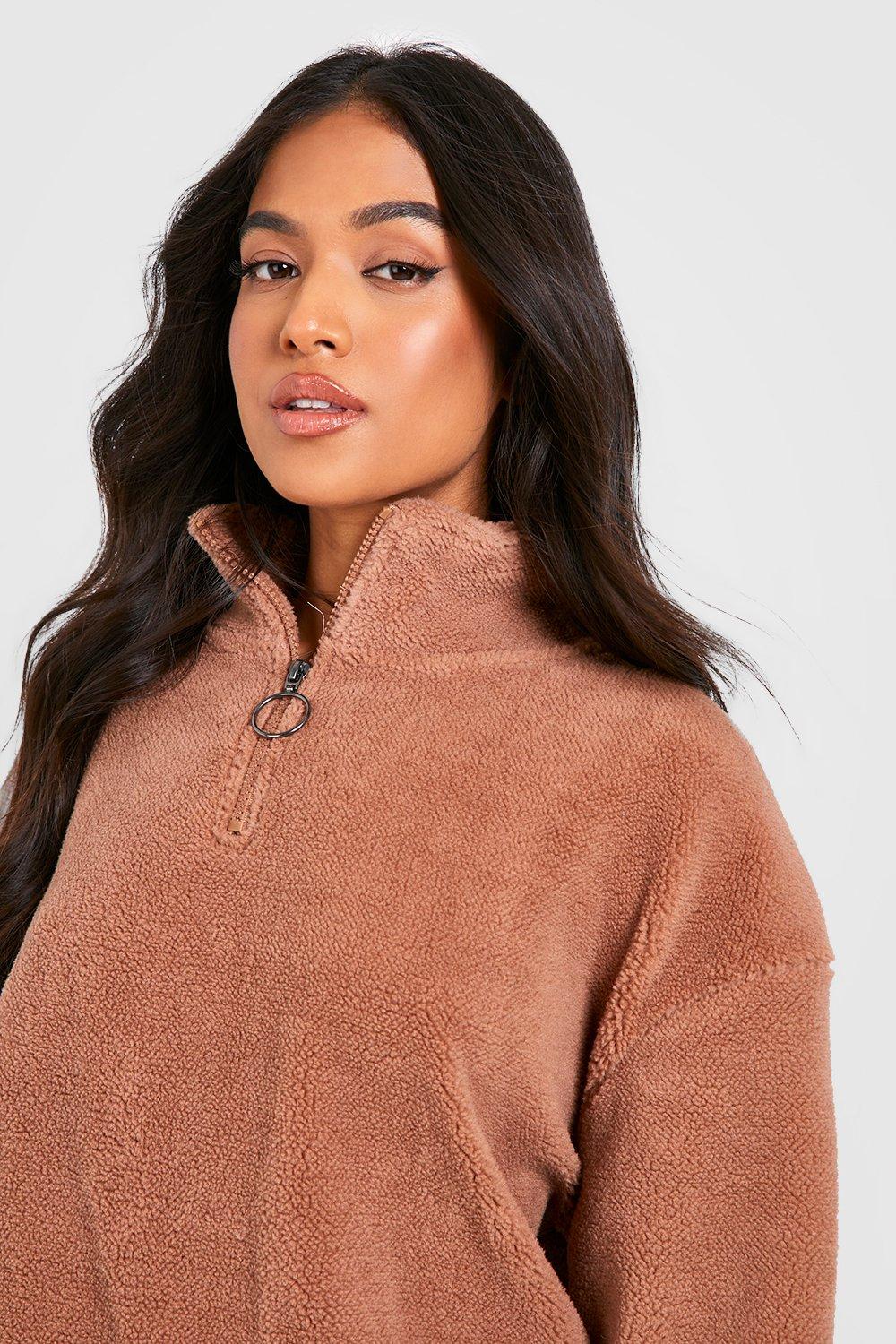 Petite Borg Half Zip Up Sweat boohoo