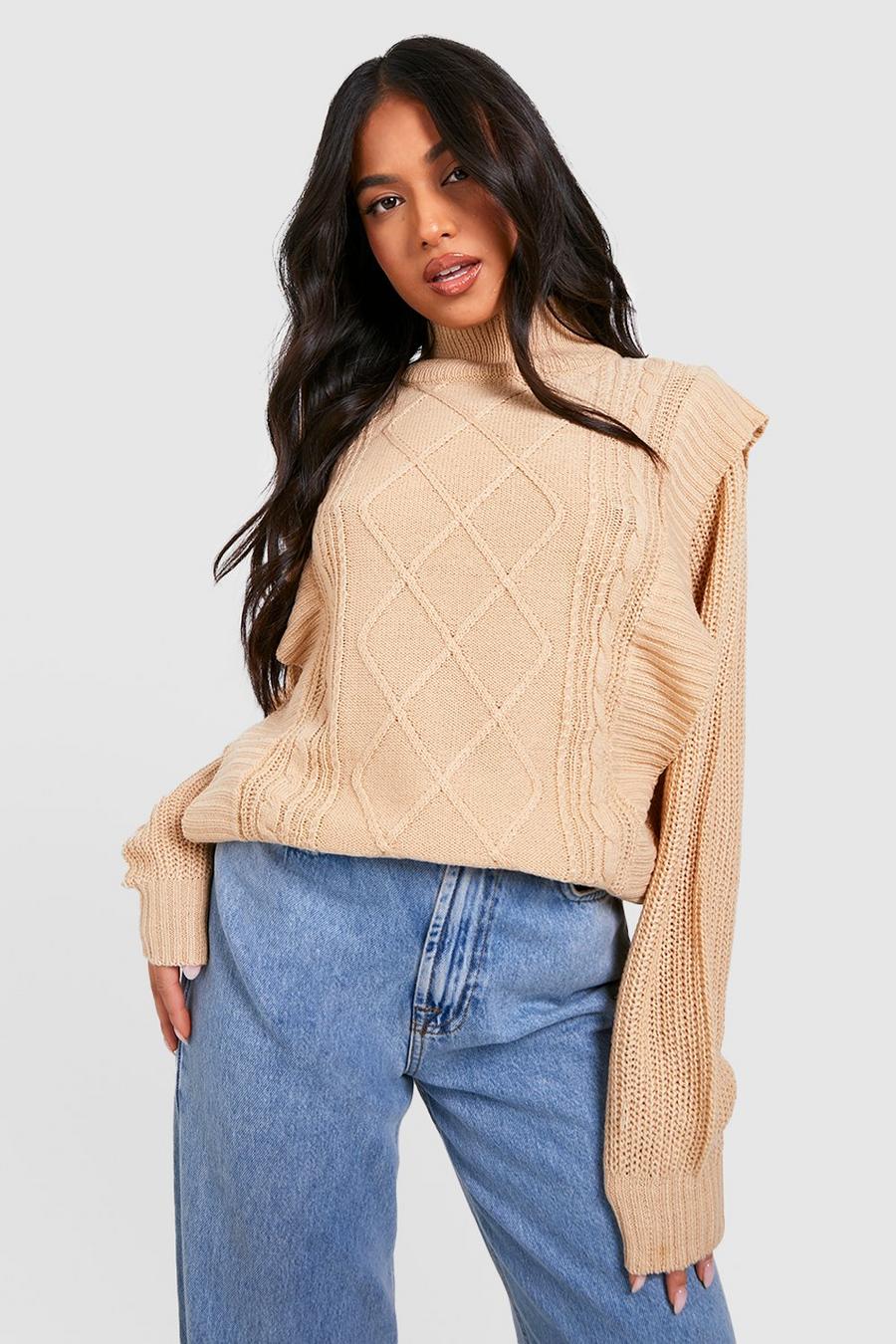 Petite Knitted High Neck Long Sleeve Sweater | boohoo