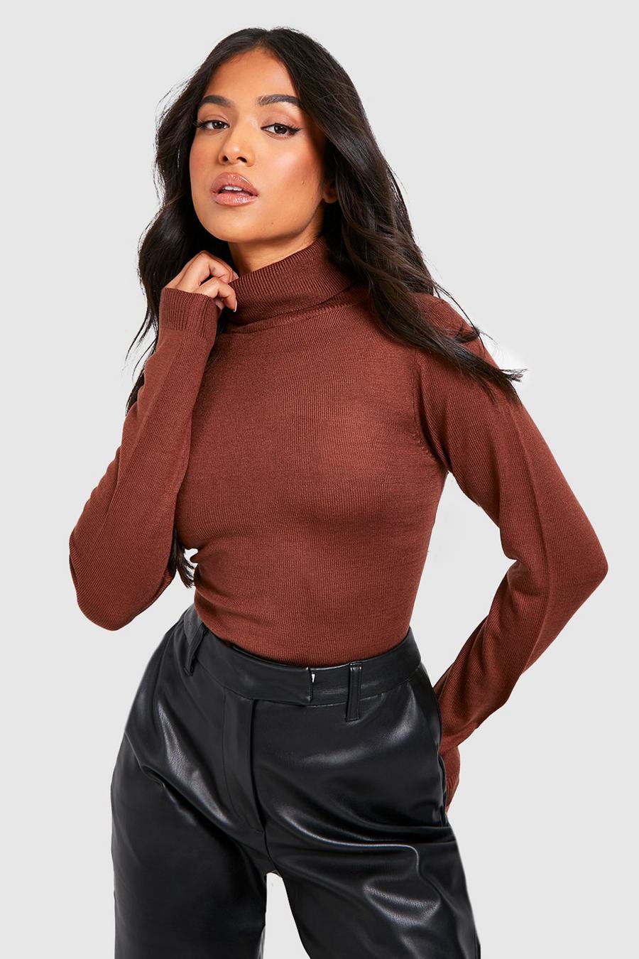 Chocolate Petit Knitted Roll Neck Long Sleeve Jumper  image number 1