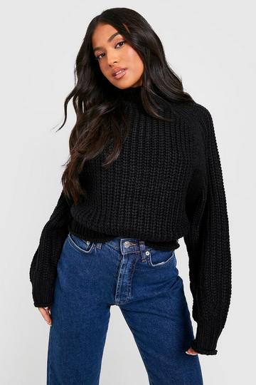 Petit Knitted High Neck Balloon Sleeve Sweater black