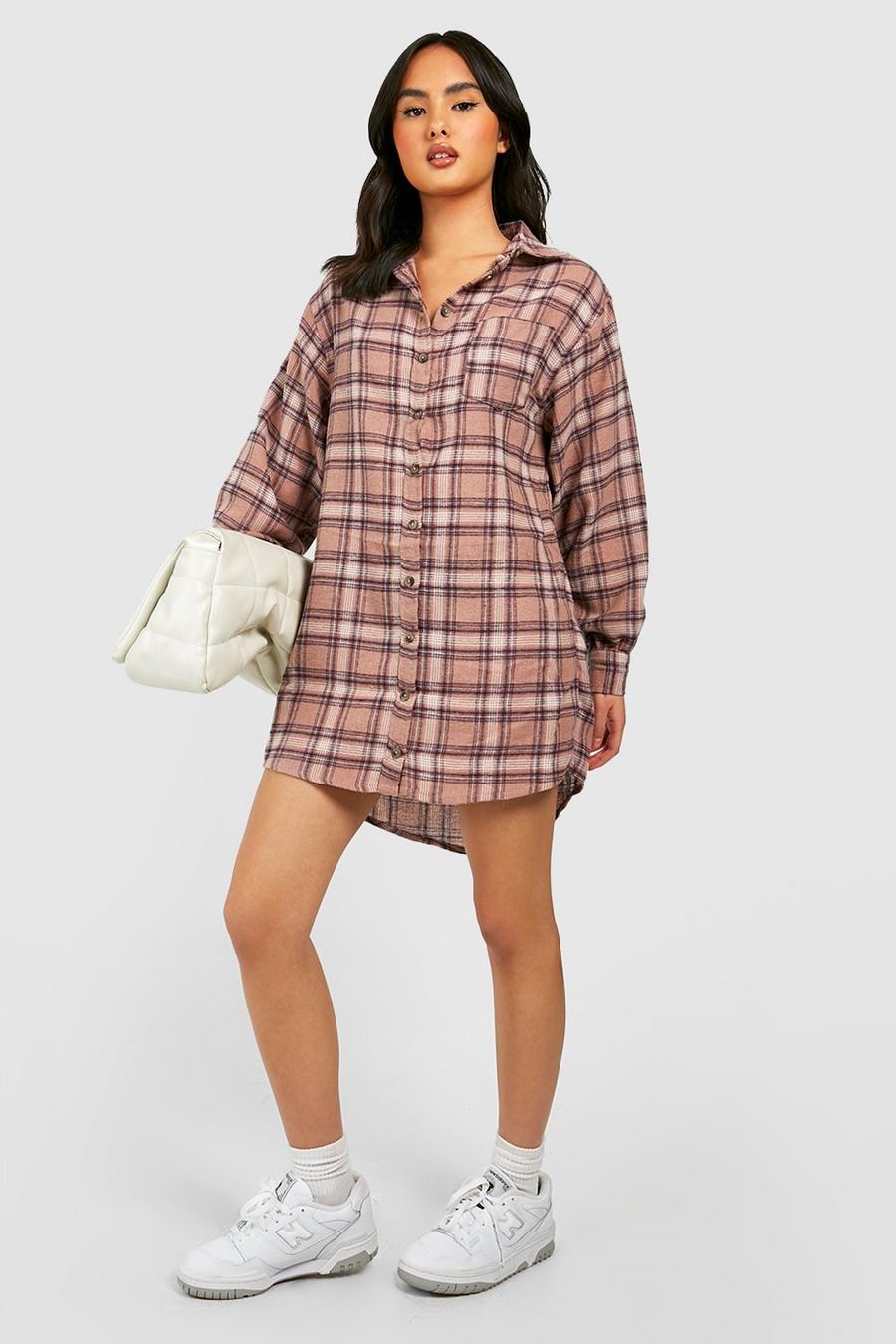 Brown Oversized Flannel Shirt Dress
