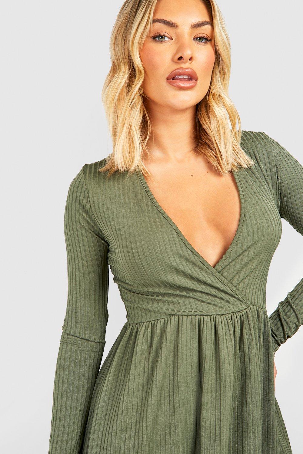 Khaki shop ribbed dress