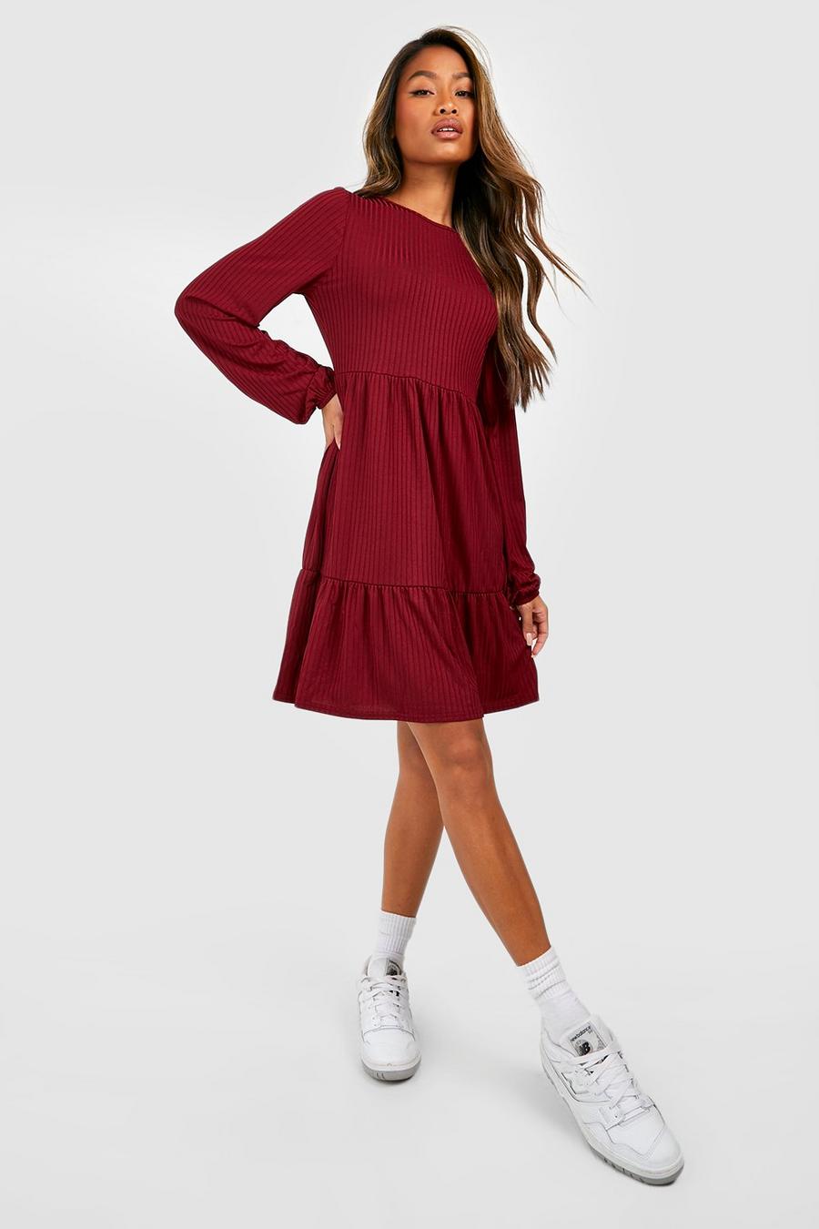 Berry Long Sleeve Tiered Dress image number 1