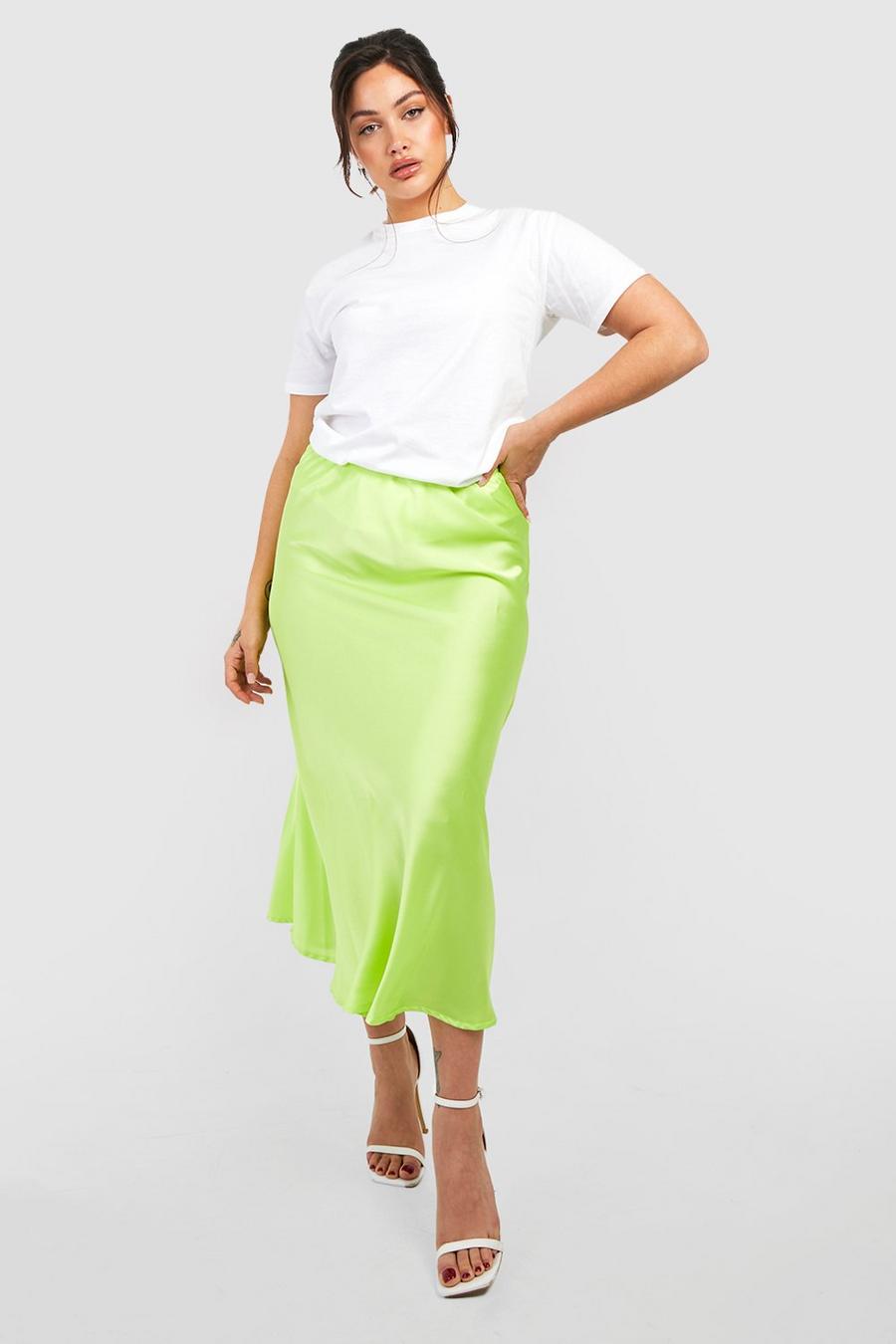 Lime Plus Satin Slip Midi Skirt image number 1