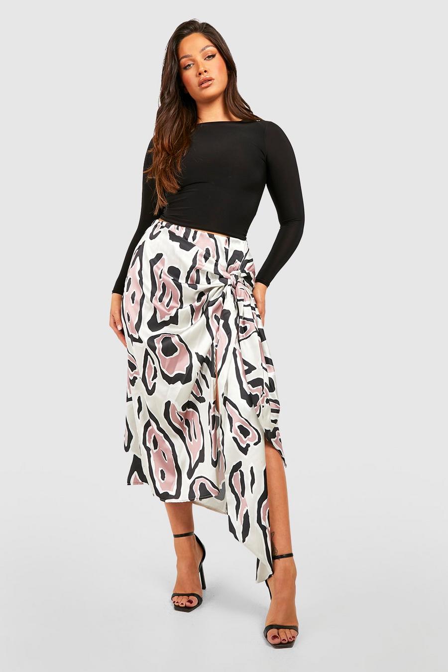 Black Plus Satin Leopard Print Wrap Midi Skirt