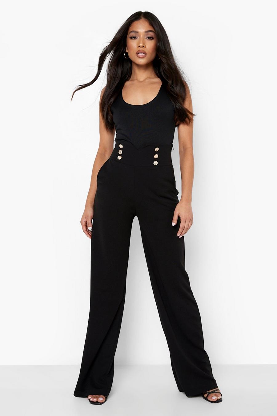 Black Petite Button High Waist Flare Trouser image number 1