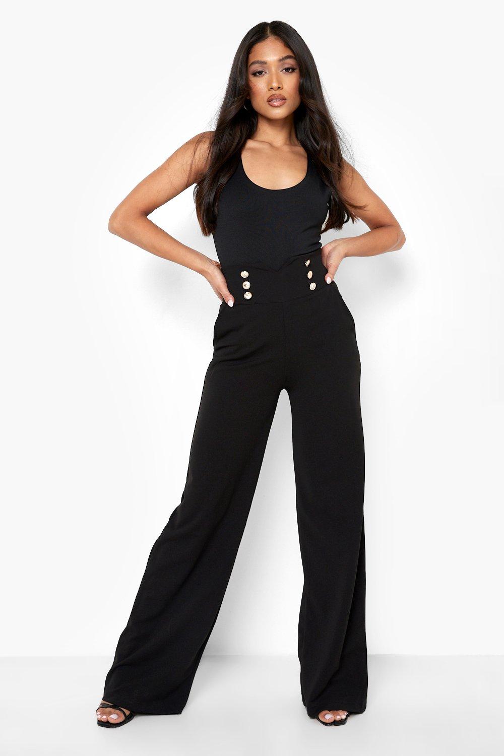 Womens Petite Flared Trousers Black High Waisted –