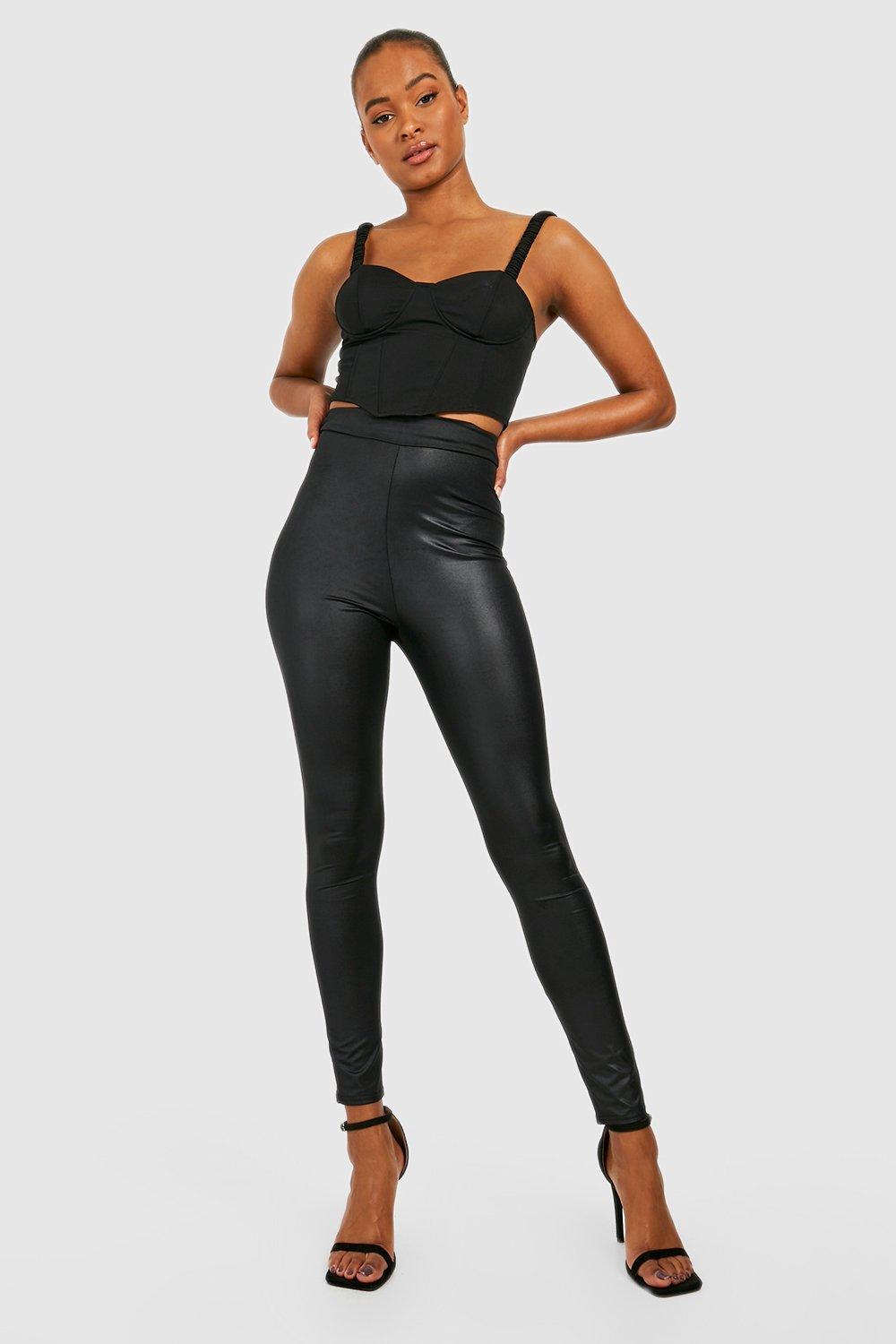 Tall Waist Cinching Leather Look Leggings