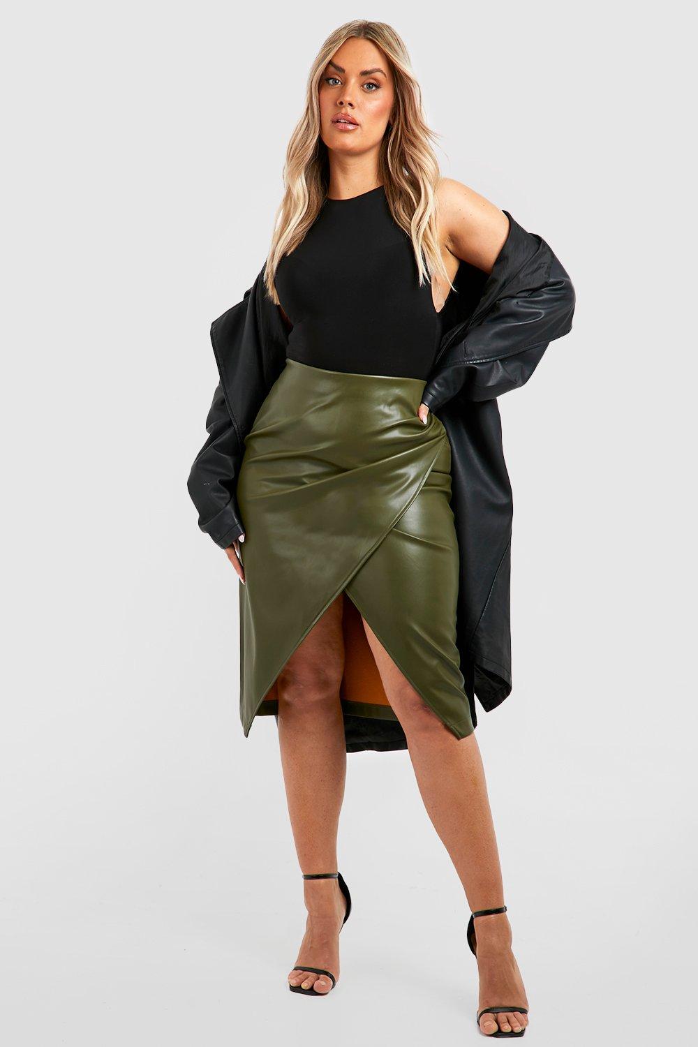 Faux leather wrap midi clearance skirt