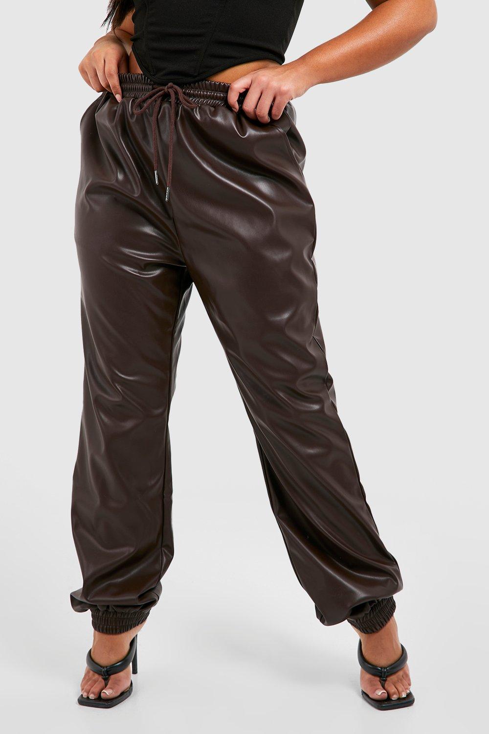 Plus Size Black Faux Leather Joggers