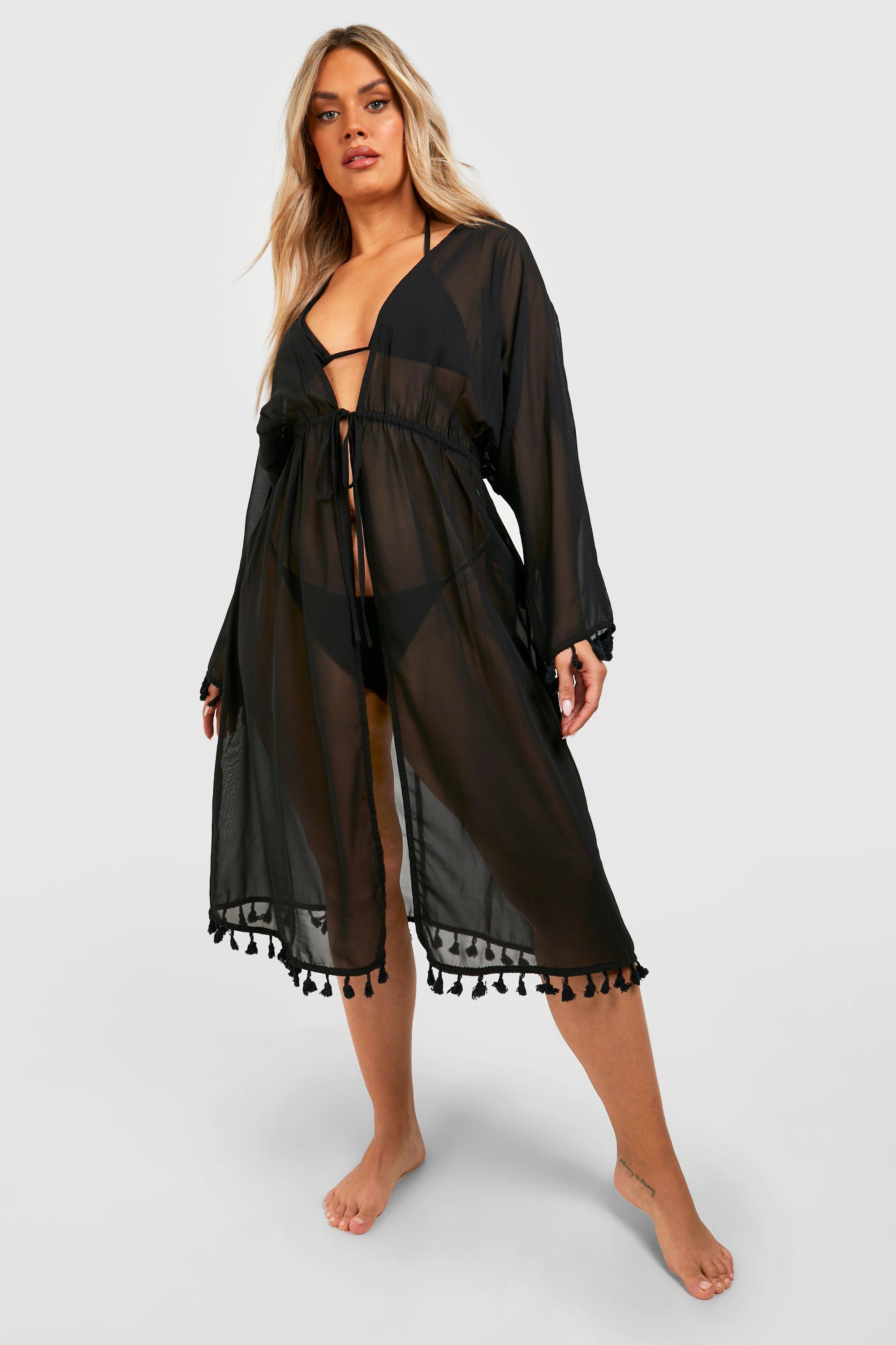 Grande taille Kimono de plage franges boohoo