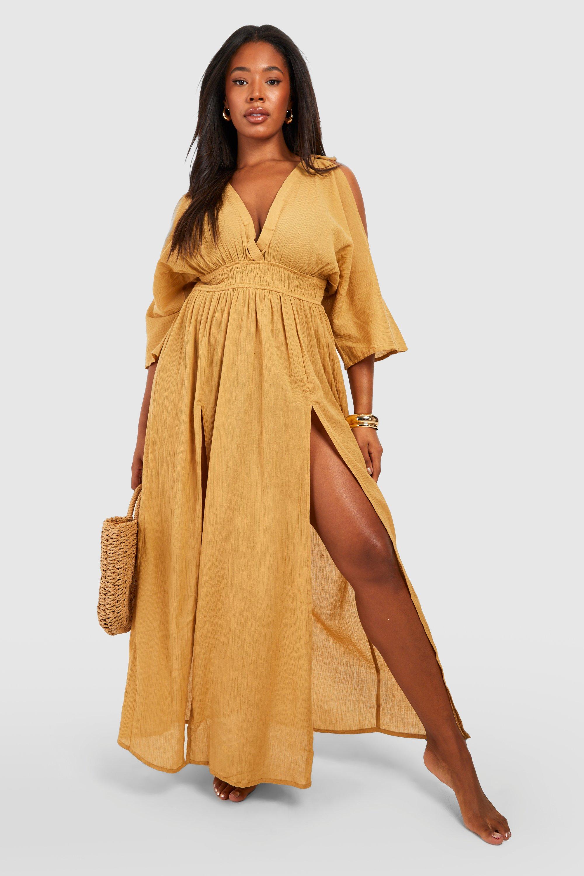 Plus Cheesecloth Cold Shoulder Maxi Beach Dress boohoo AU