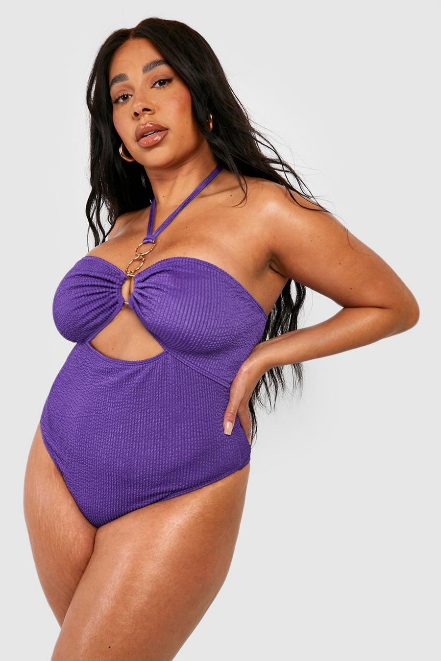 Purple Plus Crinkle Ring Halter Swimsuit