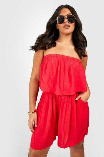 Plus Gekreukelde Rayon Strand Playsuit red