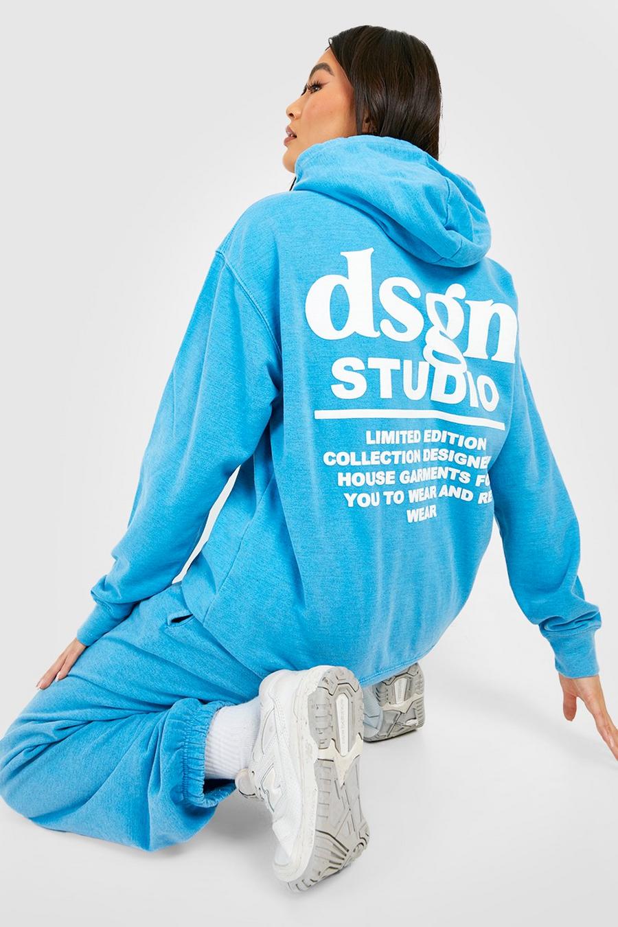 Blue Dsgn Studio Back Print Overdyed Hooded Tracksuit