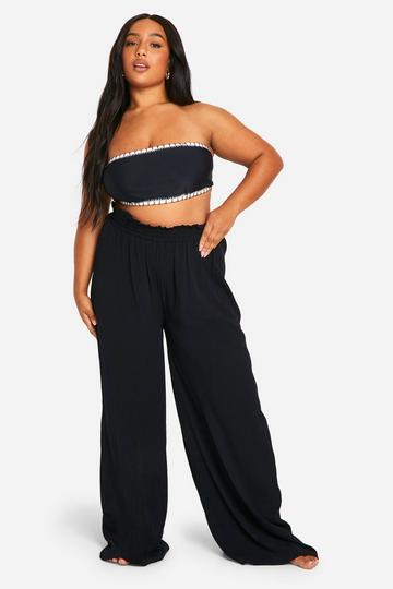 Plus Crinkle Rayon Beach Trousers black