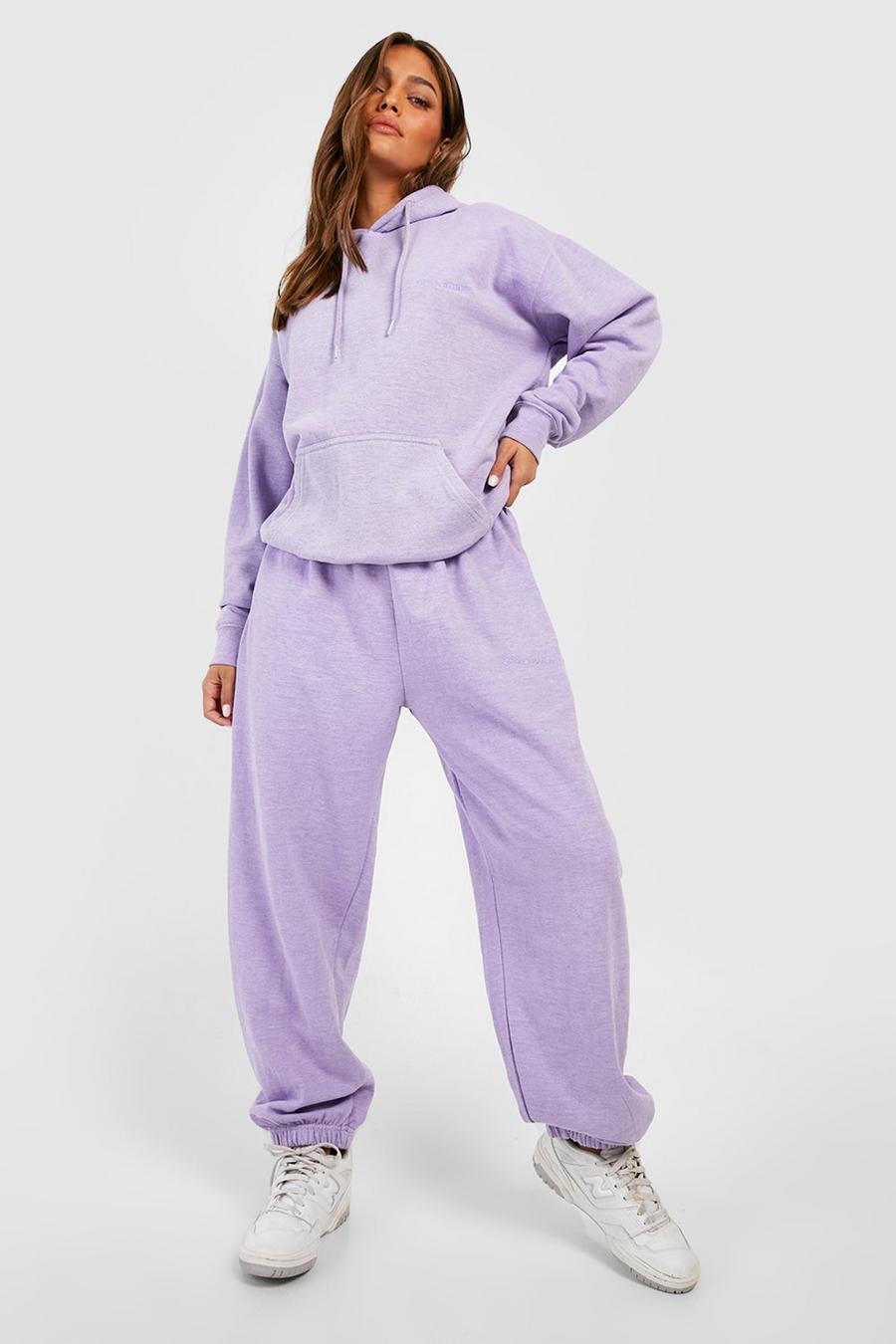 Lilac purple Overdyed Embroidered Hooded Tracksuit