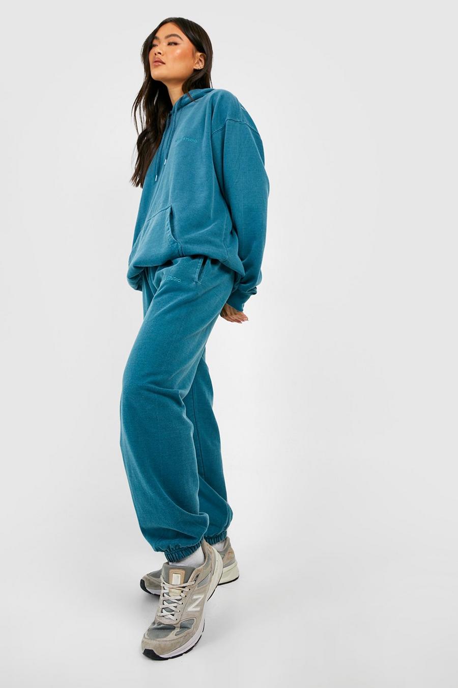 Petrol gris Overdyed Embroidered Hooded Tracksuit