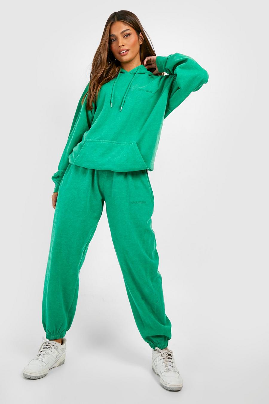 Green Overdyed Embroidered Hooded Tracksuit 