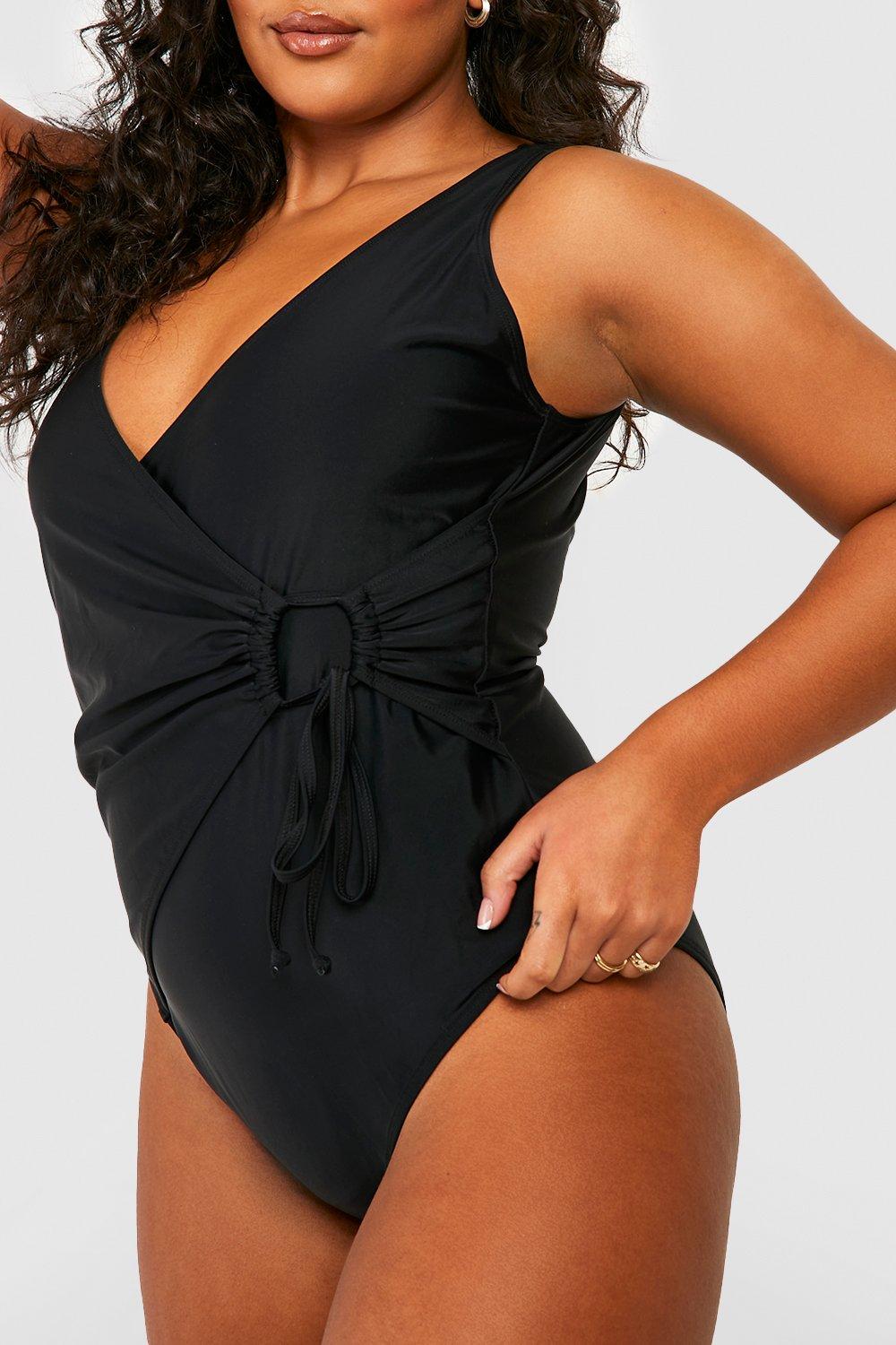 Women's Plus Tummy Control Wrap Belted Swimsuit