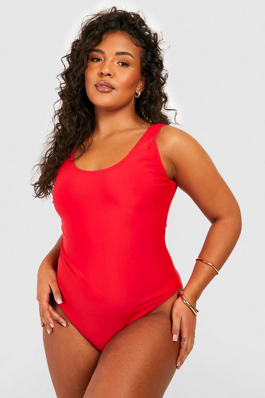 Red Plus Tummy Control Scoop Swimsuit image number 1